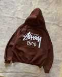 Жіноча кофта Stussy Худі Тринитка на флісі з капюшоном коричнева 42-46