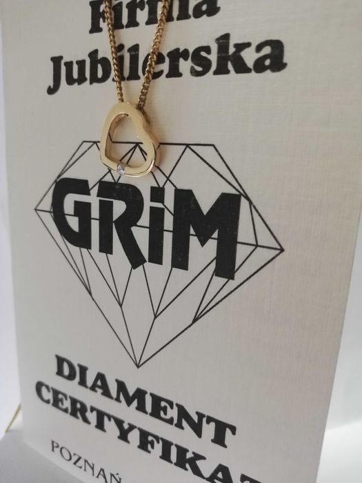 WŁOSKI złoty wisiorek z brylantem. CERTYFIKAT