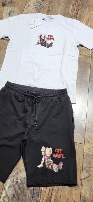 Off white męski komplet koszulka spodenki bawełna premium L