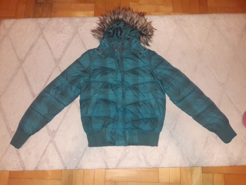 Ciepła kurtka turkusowa w kratkę xs Hm