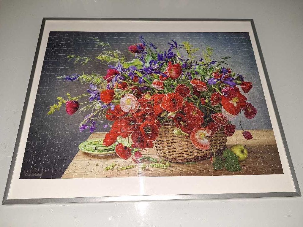 Obraz puzzle bukiet z makami w ramie srebrnej Stromby 40x50cm