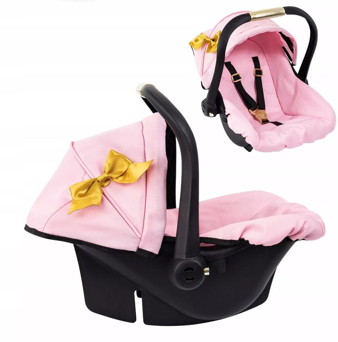 Fotelik samochodowy dla lalki, różowy z kokardką. Bayer