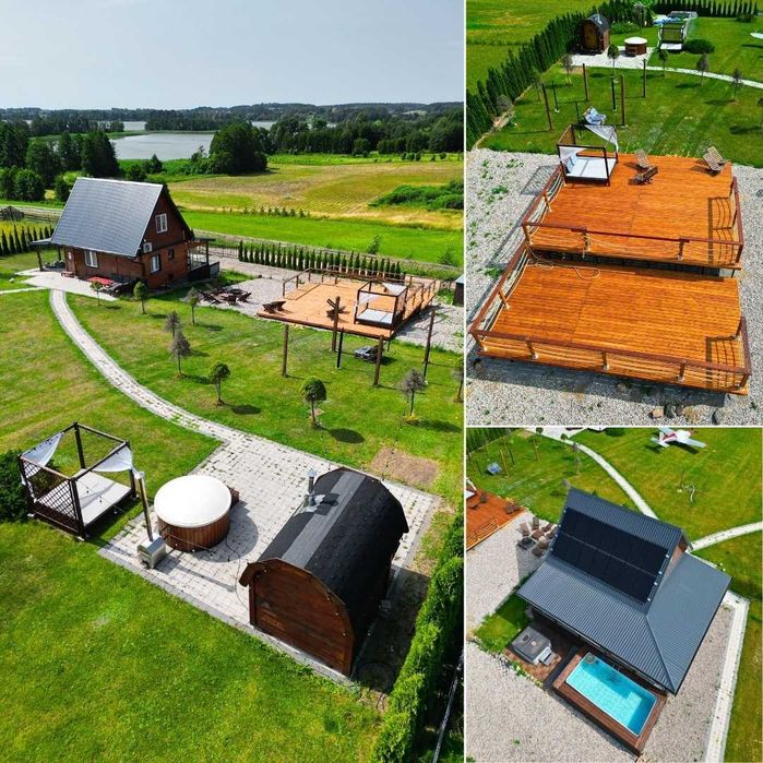 Domek z basenem – Mazury | Jacuzzi, sauna, jezioro – noclegi, wynajem