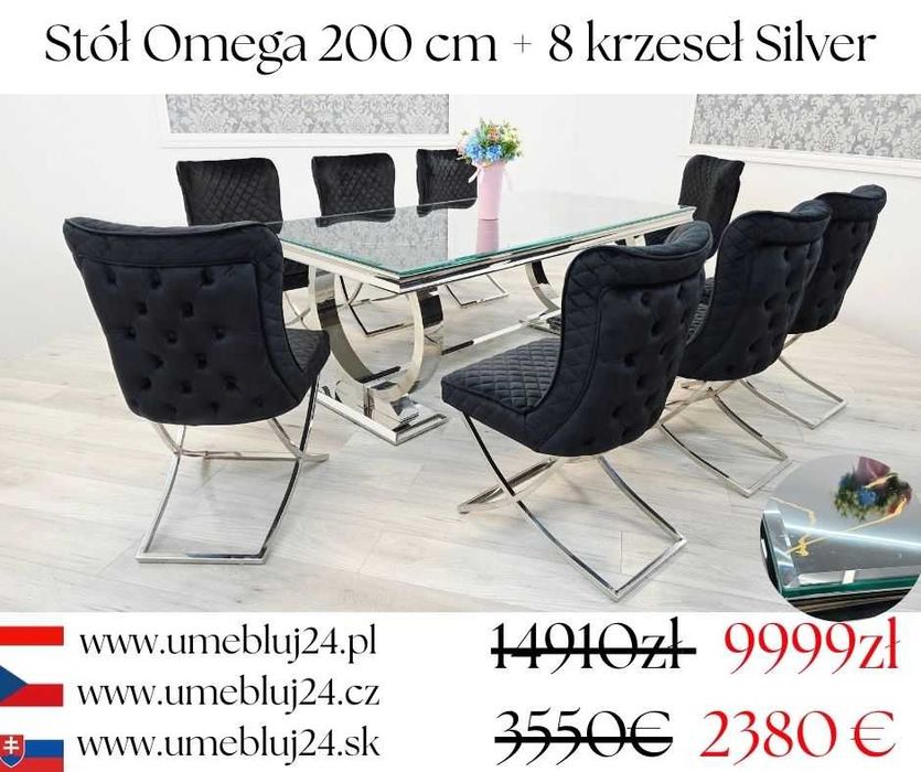 Jadalnia stół omega decor 200cm + 8 krzeseł Galactic BLACK/SILVER