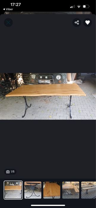 Стіл з дерева ясінь, з лавочками