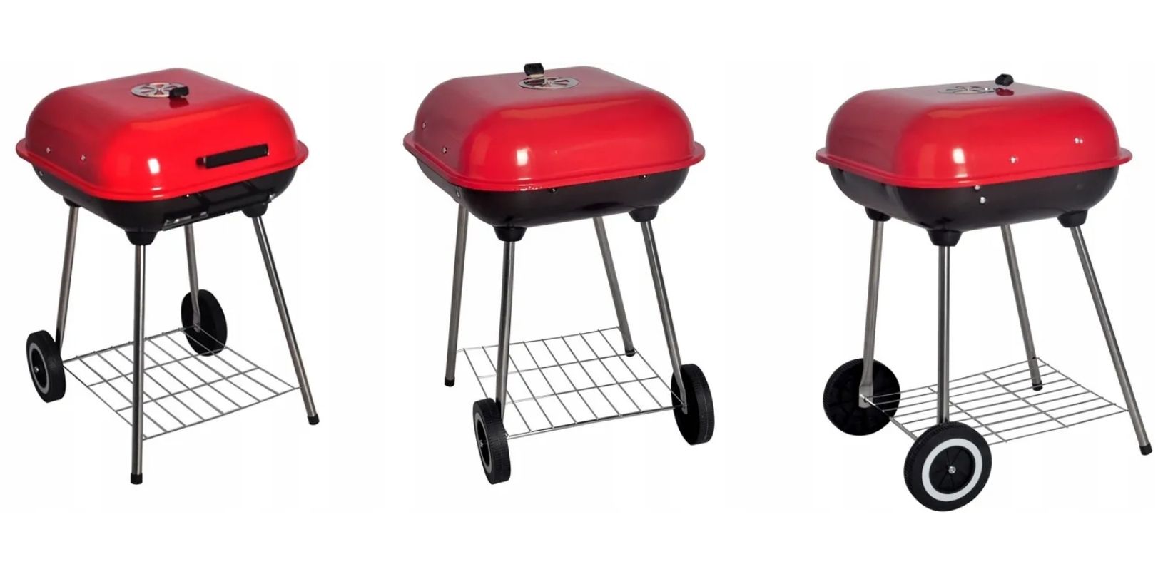 Grill węglowy ogrodowy ruszt 43,5x43,5cm kółka z pokrywą przenośny
