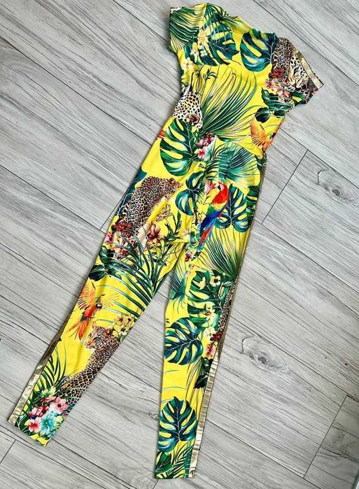 boho Jungle kombinezon w liście z lampasem   36 S/M