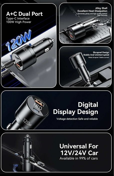 Автомобильное зарядное устройство для Essager 120W PD 20В 5А
