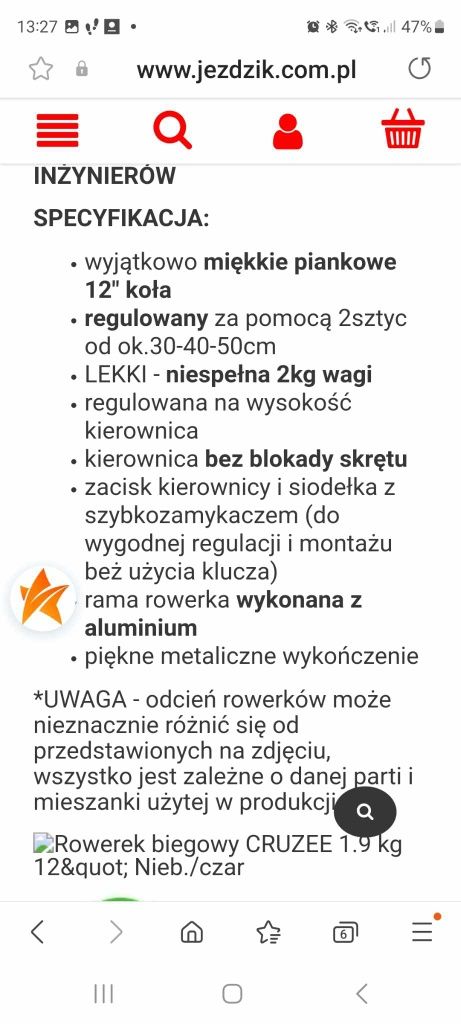 Jeździk rowerek bez pedałów