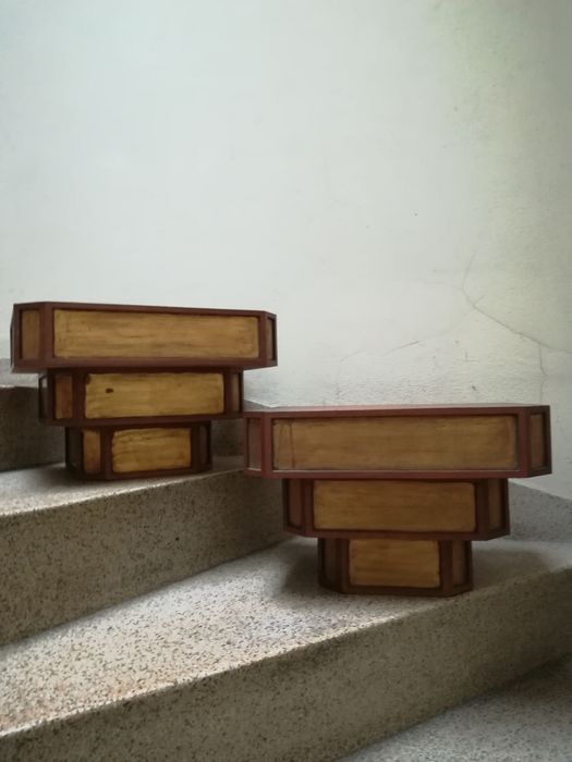 Par de Consolas de Suspensão em Madeira. Modernismo. Anos 1950.