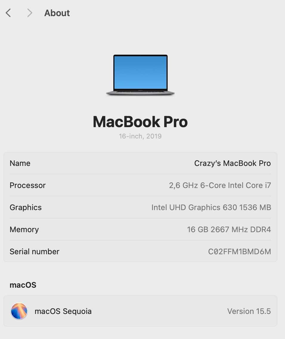 MacBook Pro 16″/ 16 GB  (Space Gray)