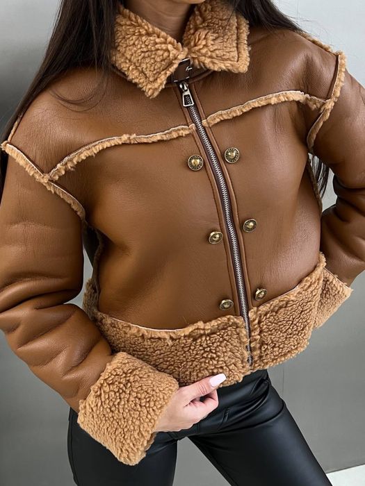 Вкорочена трендова дублянка, люкс якість, автоледі | Женская дубленка