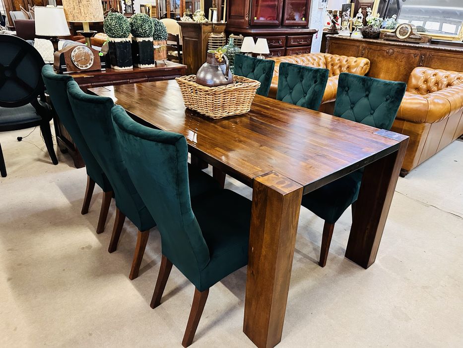 STYLOWY i EFEKTOWNY stół kolonialny z 6 krzesłami z nowym obiciem :)