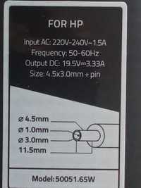 Qoltec Zasilacz do HP 65W | 19.5V 4.5*3.0 + pin do HP Envy