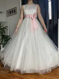 Sukienka komunijna księżniczka balowa z halką tiul biała