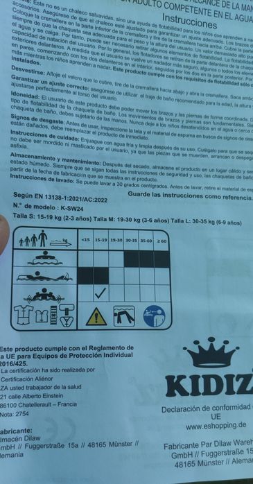 Kamizelka do pływania kapok dla dzieci niebieski w rekina L