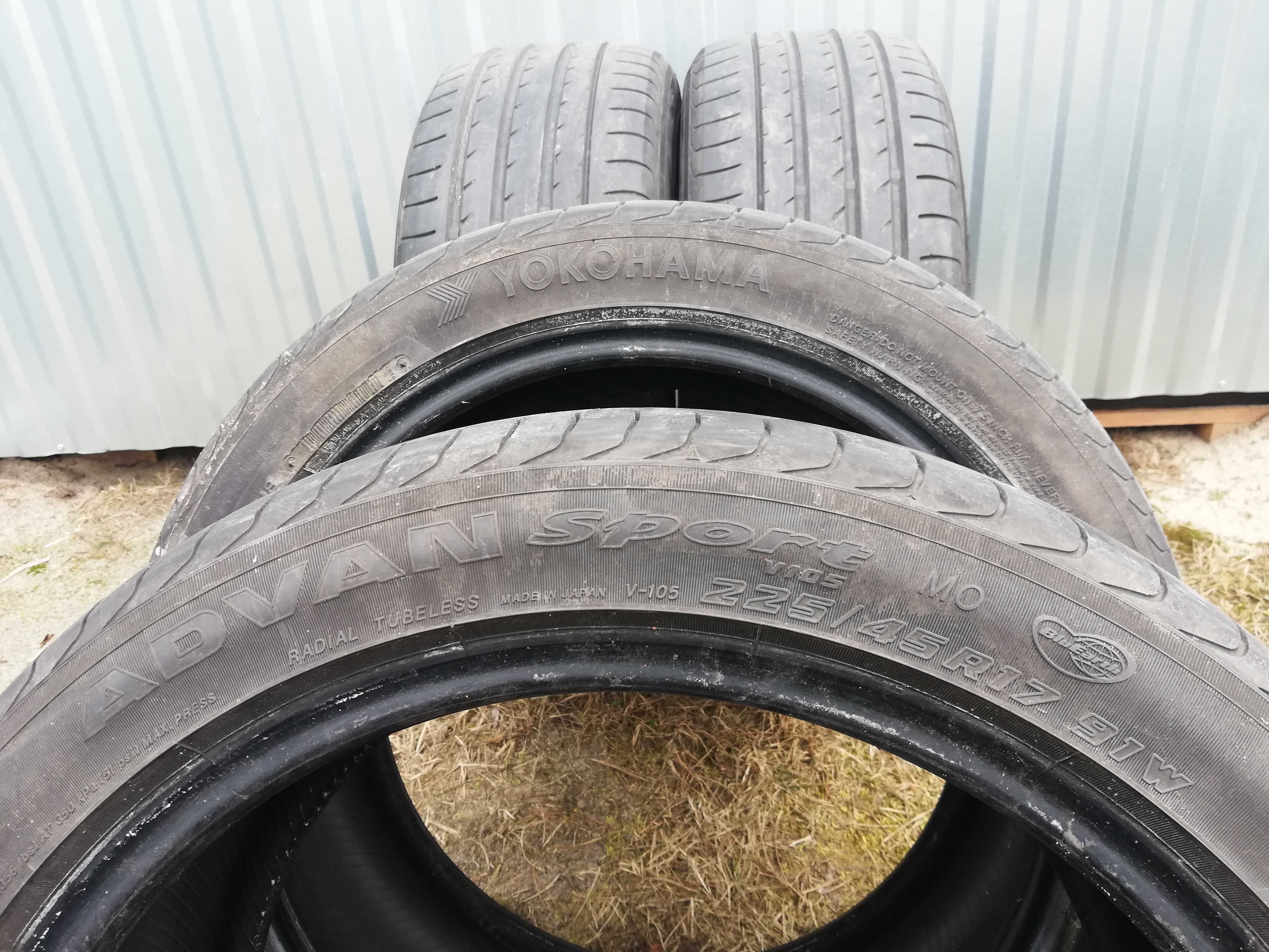 4 opony letnie Yokohama 225/45R17. Bieżnik 6mm.