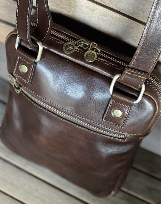 чоловіча сумка шкіряна коричнева чорна італійська Мужская сумка мессен