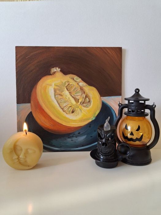 Картина олією "Гарбуз на тарілочці"