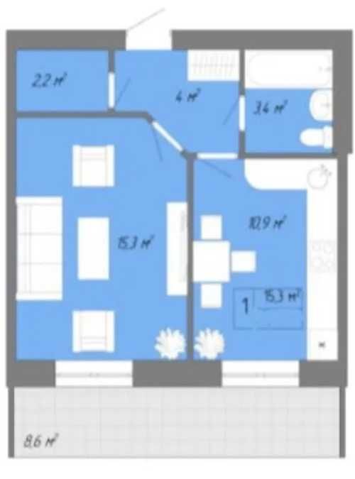 1-комн. квартира 45 м.кв. на Таирова в новом доме