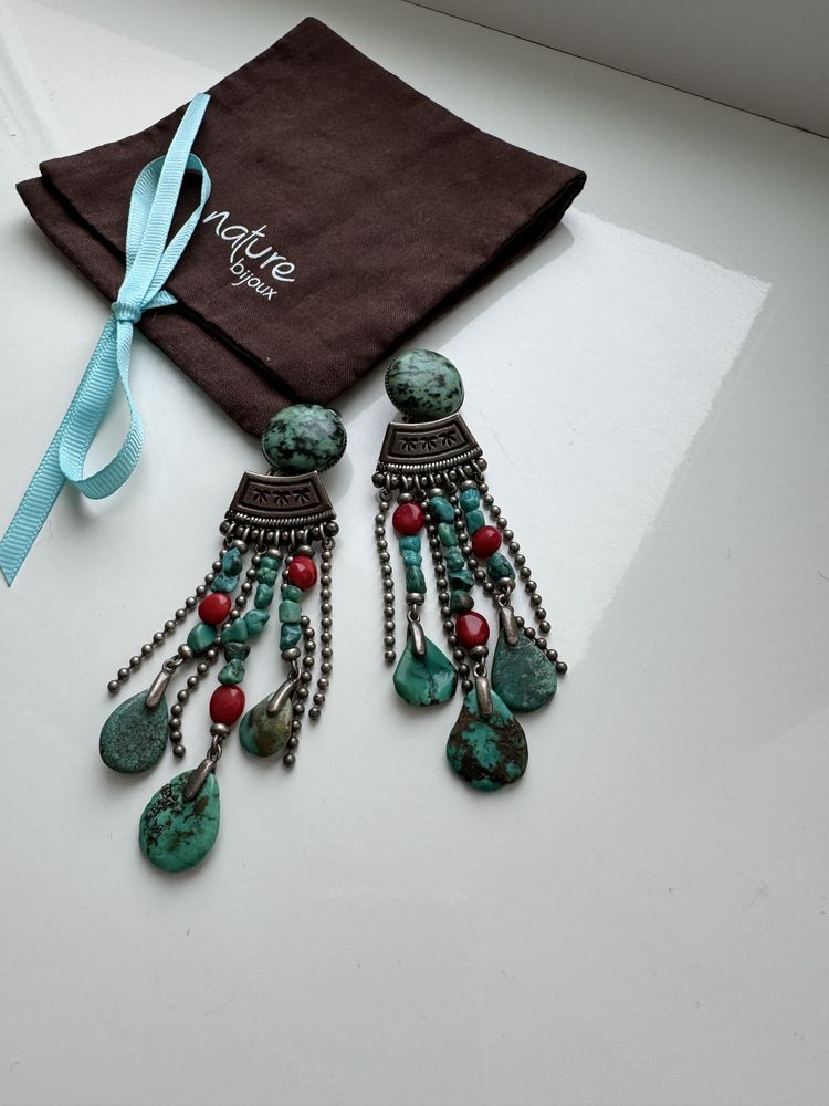 Сережки кліпси із натуральноі бірюзи  Nature bijoux