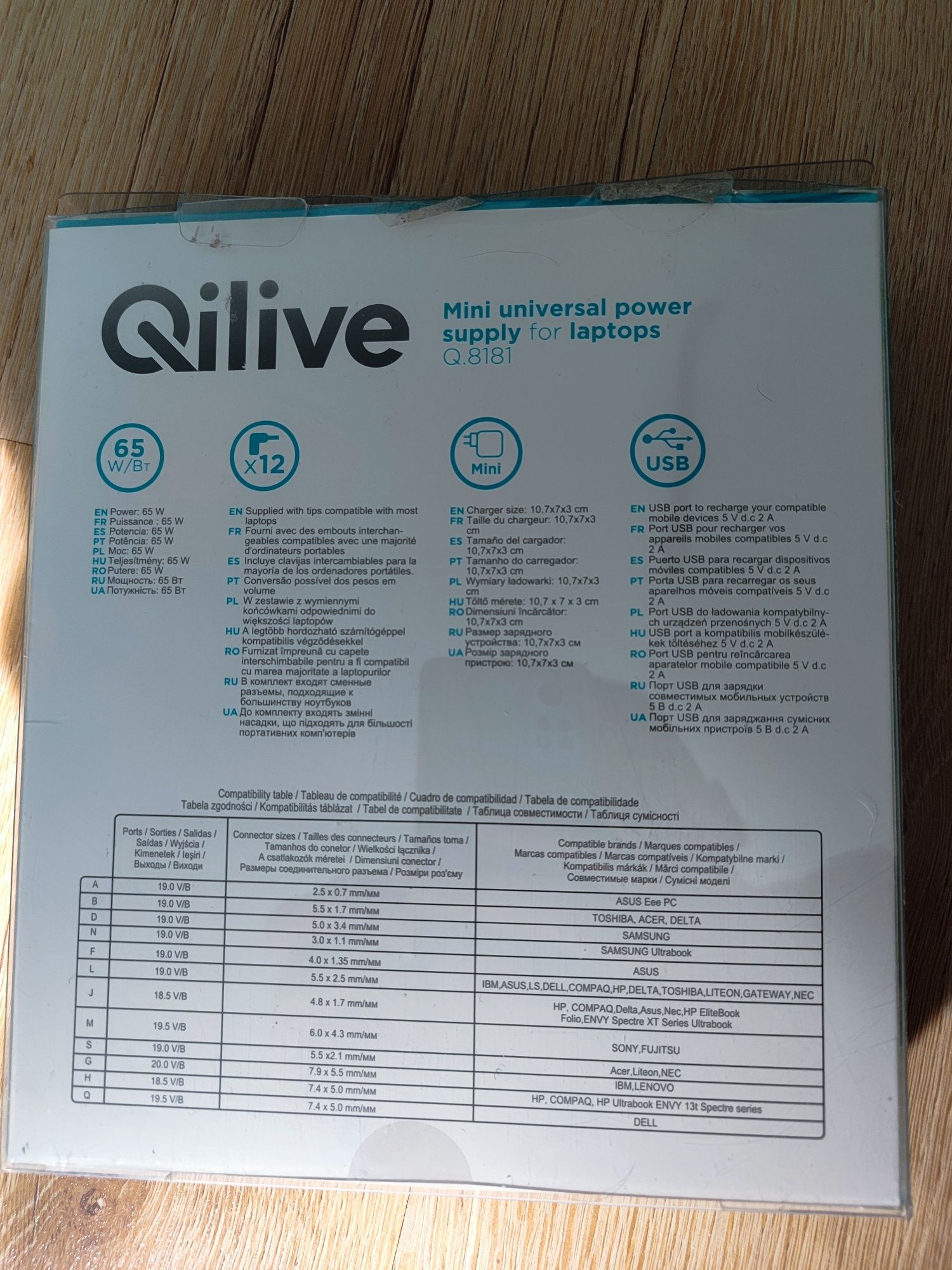 QILIVE Zasilacz do laptopa uniwersalny 65W