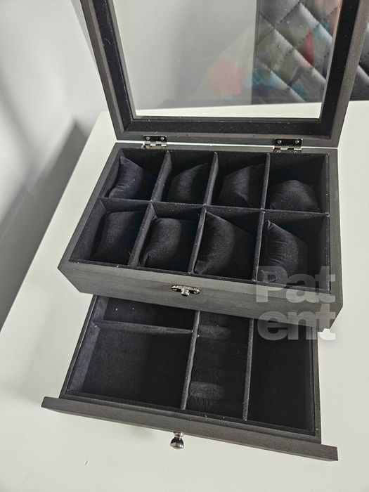 Szkatułka organizer kuferek na biżuterię zegarki czarna na prezent