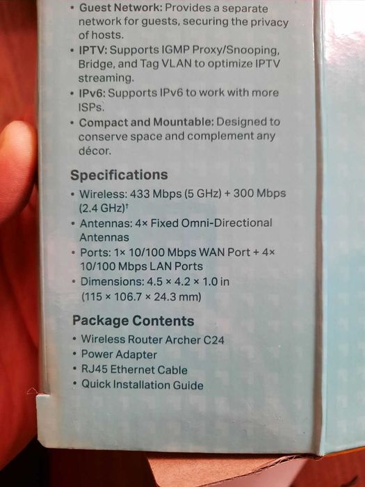 Маршрутизатор інтернет WiFi5 TP-Link Archer C24