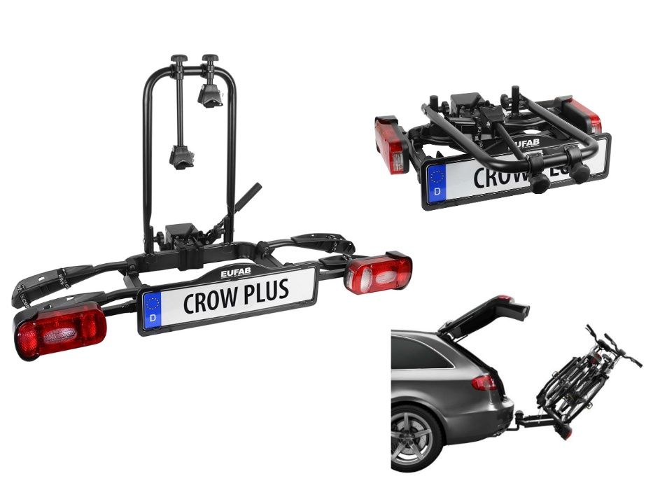 Składany uchylny bagażnik na rowery EUFAB CROW PLUS 2+1 rozszerzalny