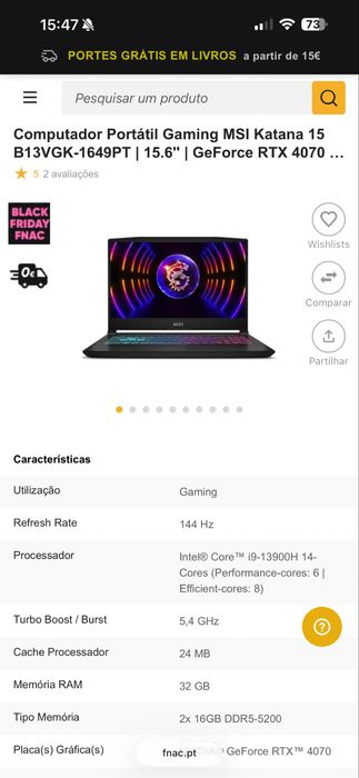 Msi katana 15.6” I9 rtx 4070