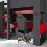 Cama alta gamer com secretária e espaços de arrumação 90 x 200 cm