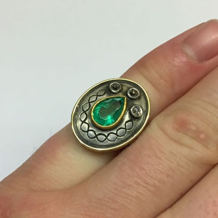 Boski Złoty Pierścionek - 7,70g - SZMARAGD - DIAMENTY - KRAKÓW