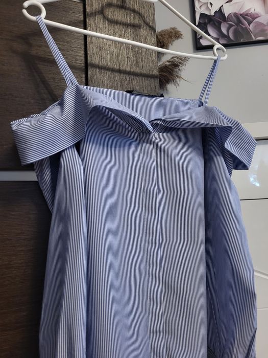 Błękitna bluzka w paski off shoulder scandi cotton Zara rozmiar S