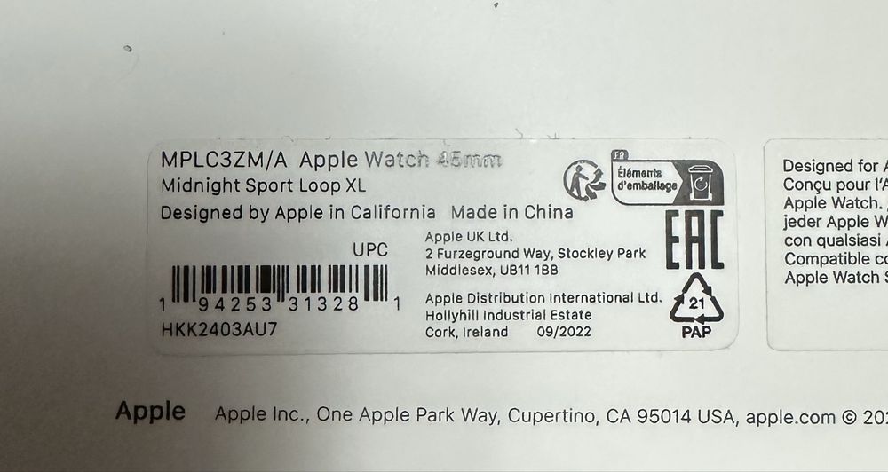Ремінець Apple Watch 45mm Midnight Sport Loop XL