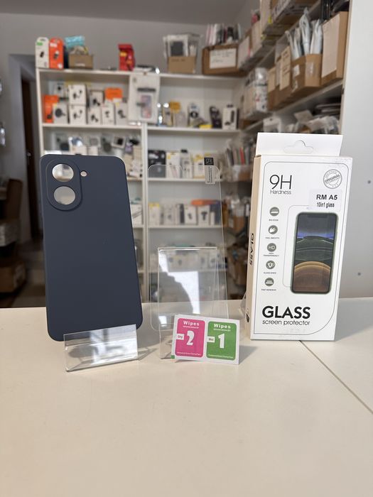 Etui Plecki silikon granatowe + SZKŁO do XIAOMI REDMI A5