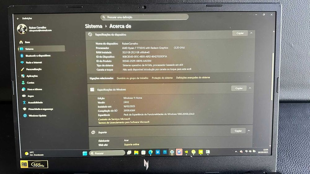 Acer V15 i7 7000 GEFORCE RTX 4060 32G RAM 1TB 165Hz NOVO C/GARANTIA
