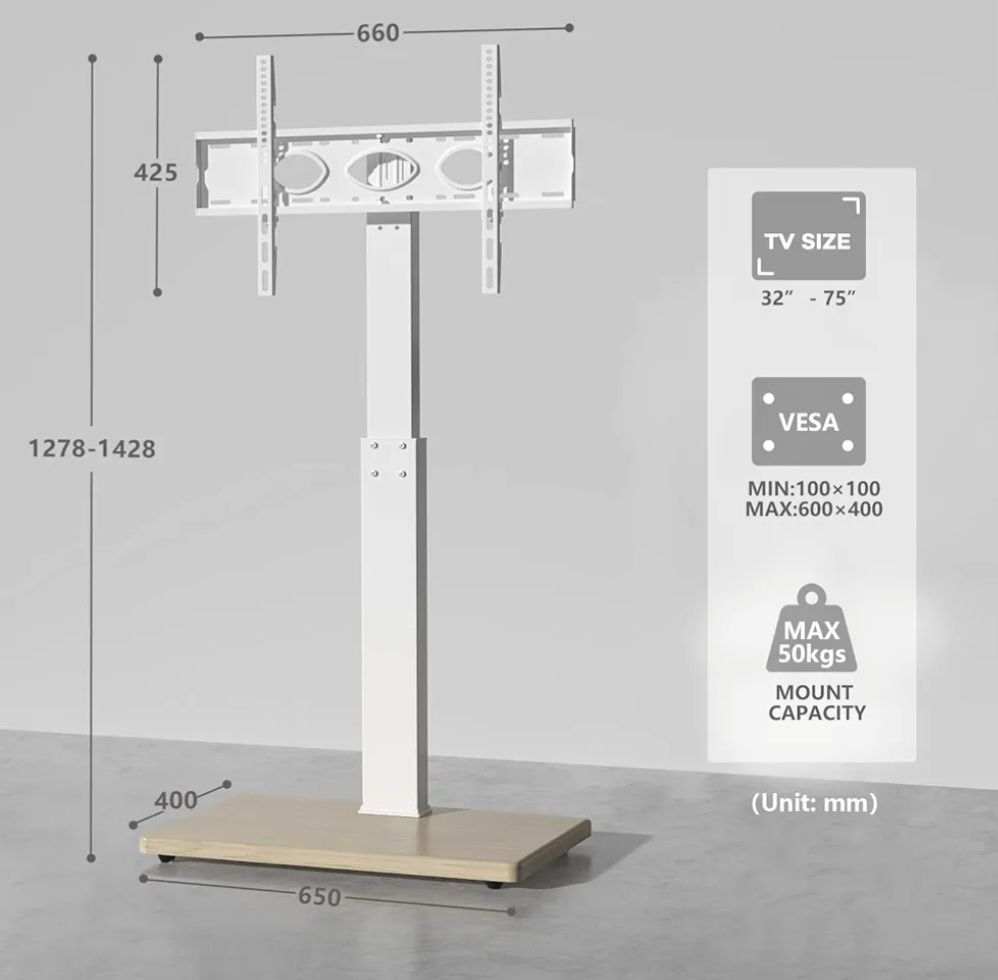 RFIVER Biały stojak pod telewizor do telewizorów do 50kg
