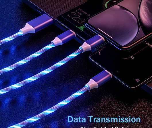 Świecący kabel LED USB - USB typ C / microUSB / Apple  1 metr
