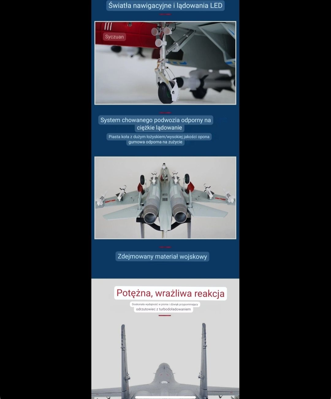 NOWOŚĆ Duży Latający Model Odrzutowca J-11  164cm/110cm