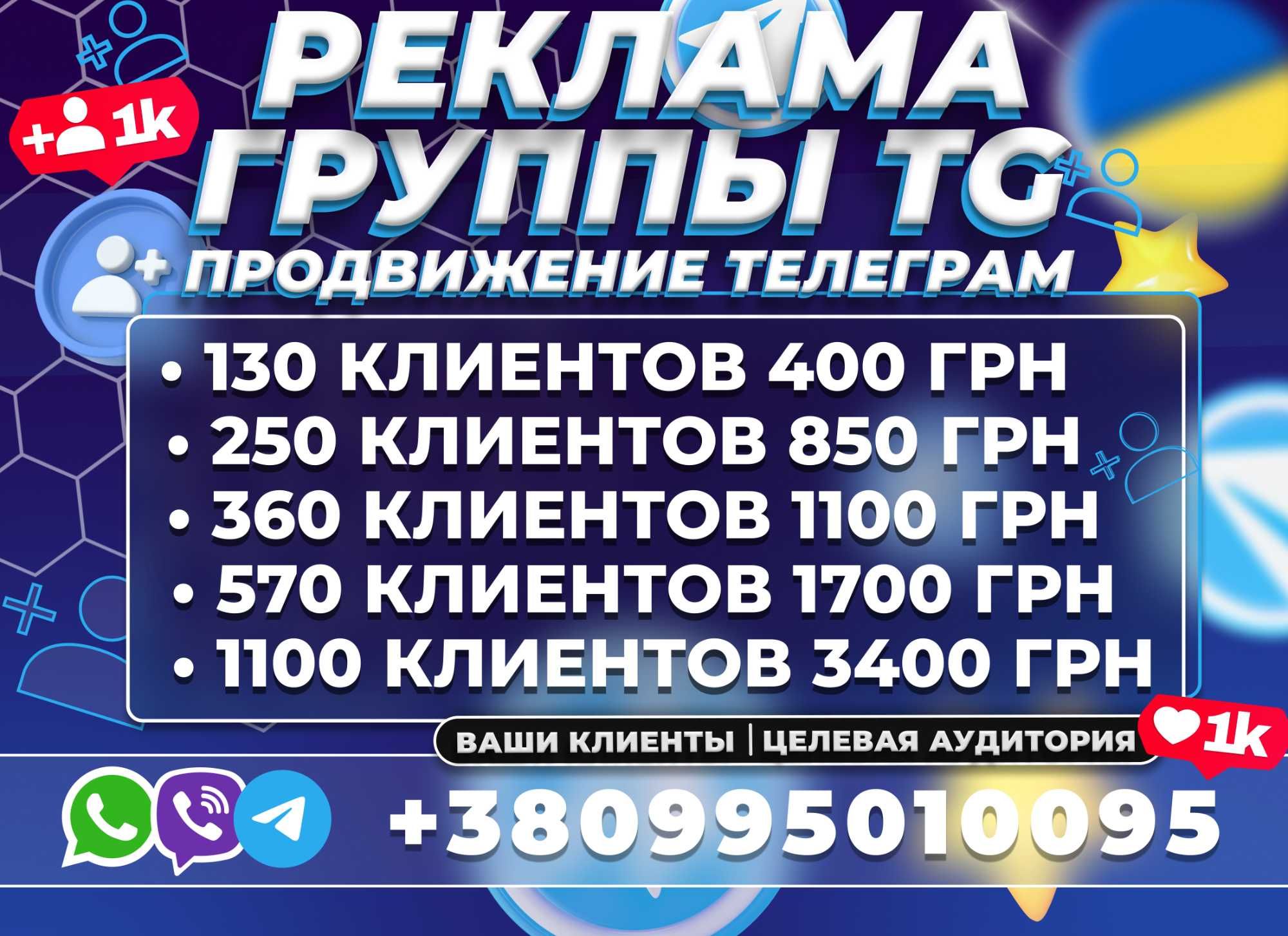 Розкрутка TELEGRAM Груп Підписники Телеграм Цільова Аудиторія Україна!
