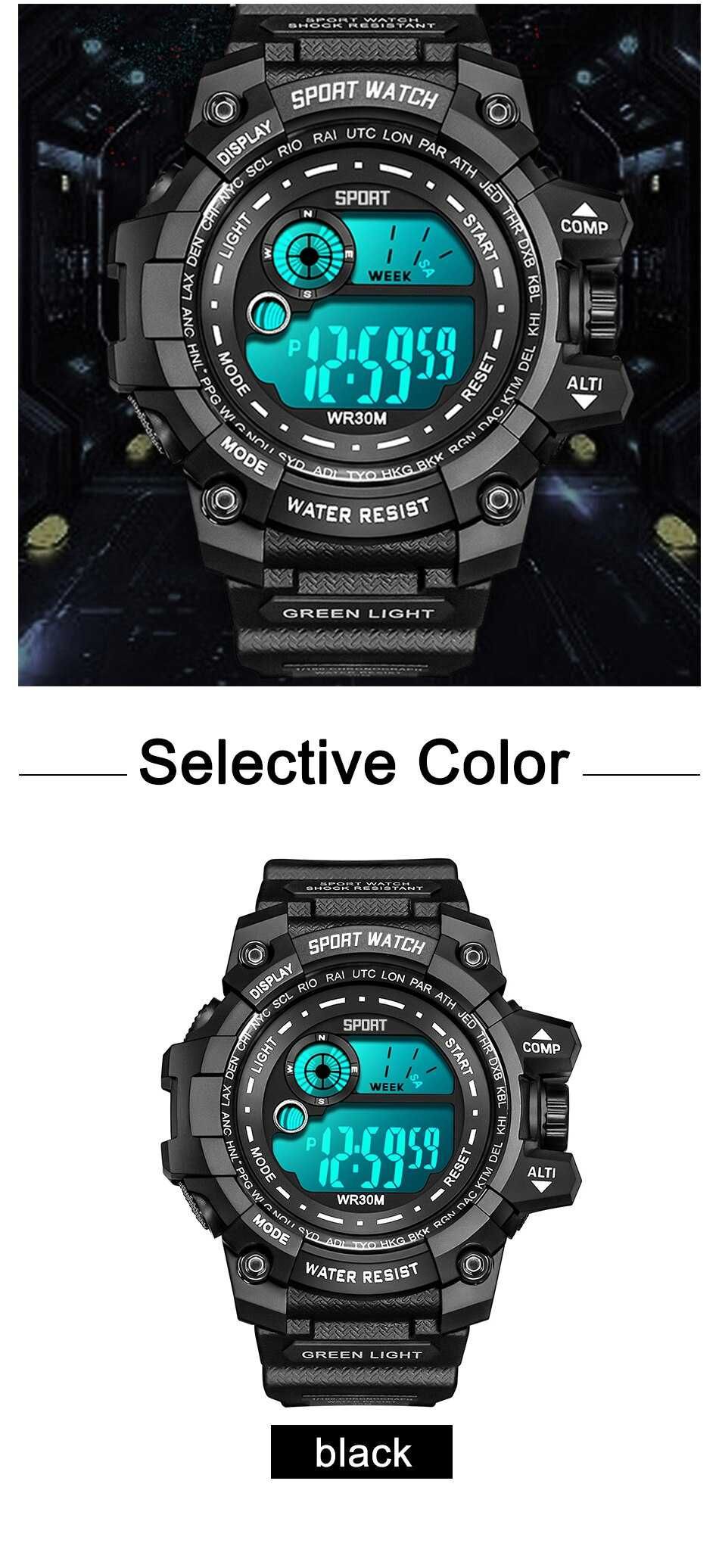 Zegarek wojskowy elektroniczny sportowy shockproof LED cyfrowy