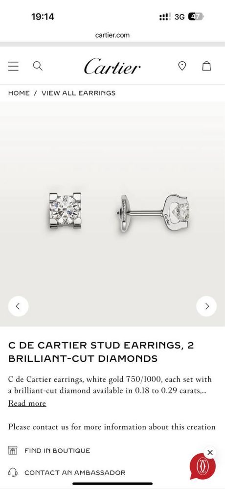 Сережки пусети в стилі Cartier з діамантами 1.40  ct  Біле золото