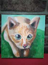 Obraz malowany ręcznie na płótnie Kot Wielkie oczy