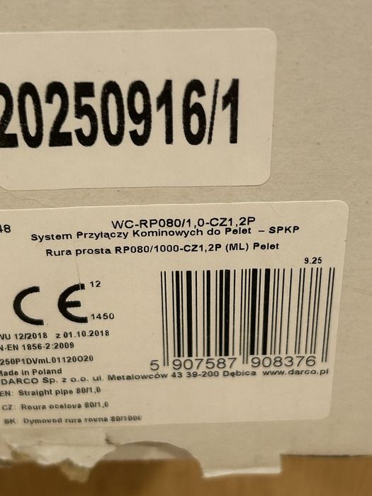 Rura spalinowa do pieca na pellet fi80 Darco 1m nowa