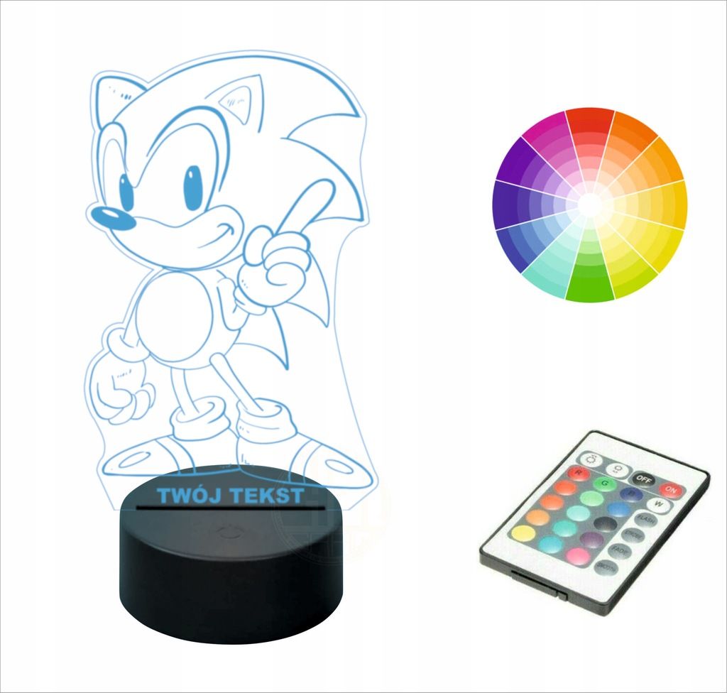 Lampka nocna prezent 3D LED imię grawer SONIC