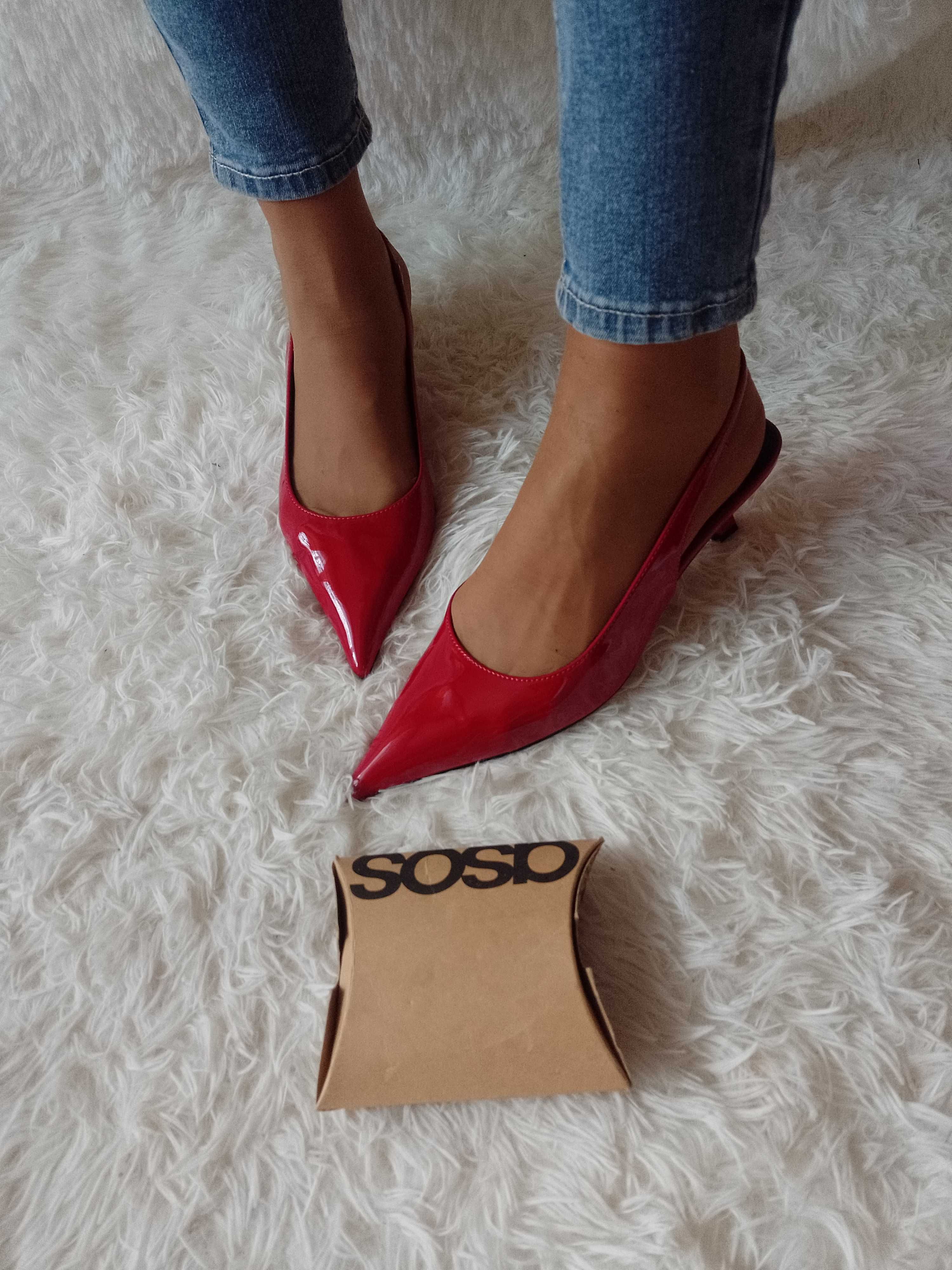 (40) ASOS Design/ Czerwone czółenka z odkrytą piętą z Londynu, NOWE