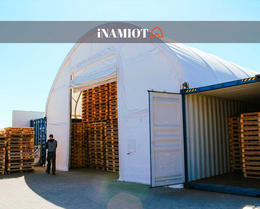 Zadaszenie kontenerowe 10x6 na blokach bet. PVC 900g, boks na kruszywa