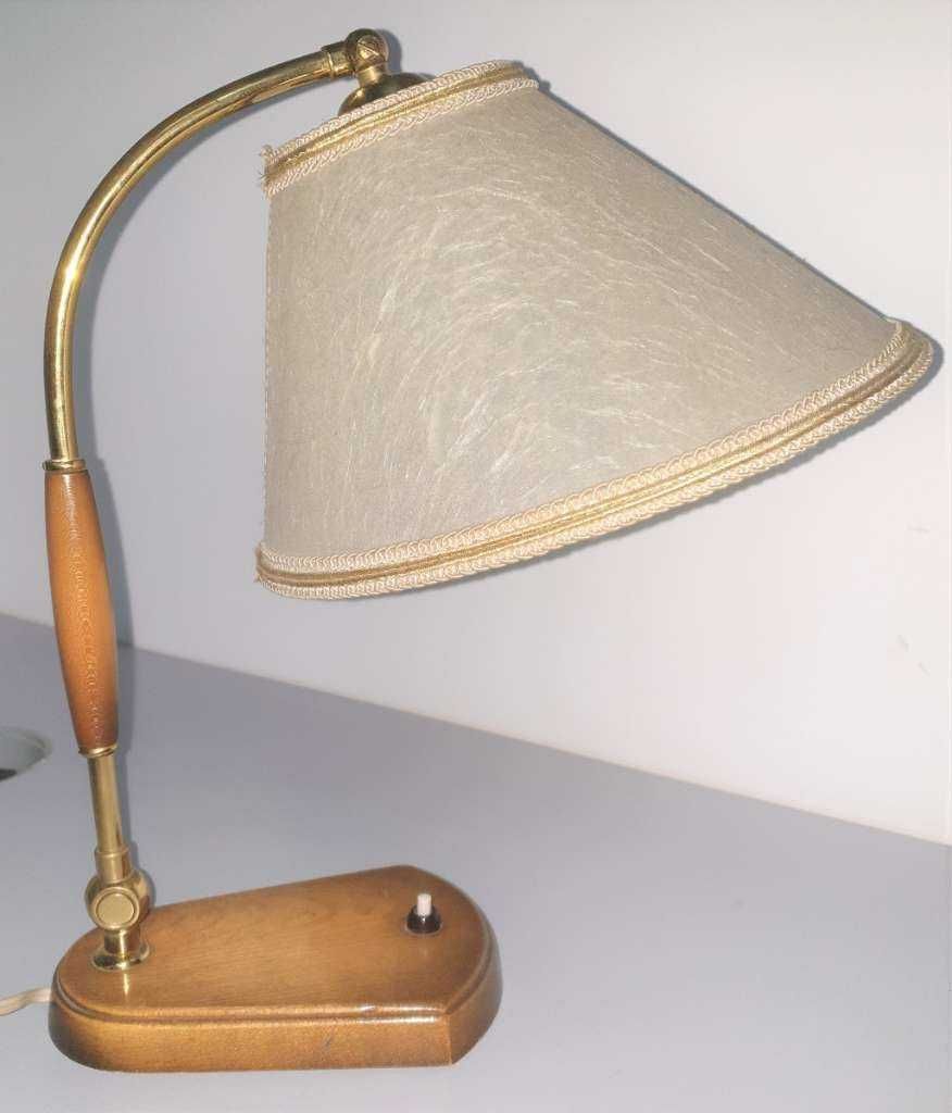 Lampa stołowa Temde drewniana abażur lata 40 50-te