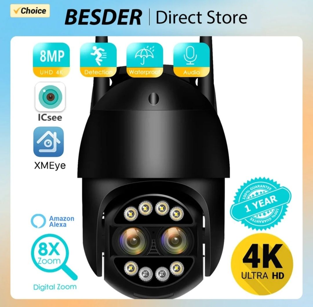 Поворотна,BESDER 8 МР 4k відео WiFi+64 Гіга флешка