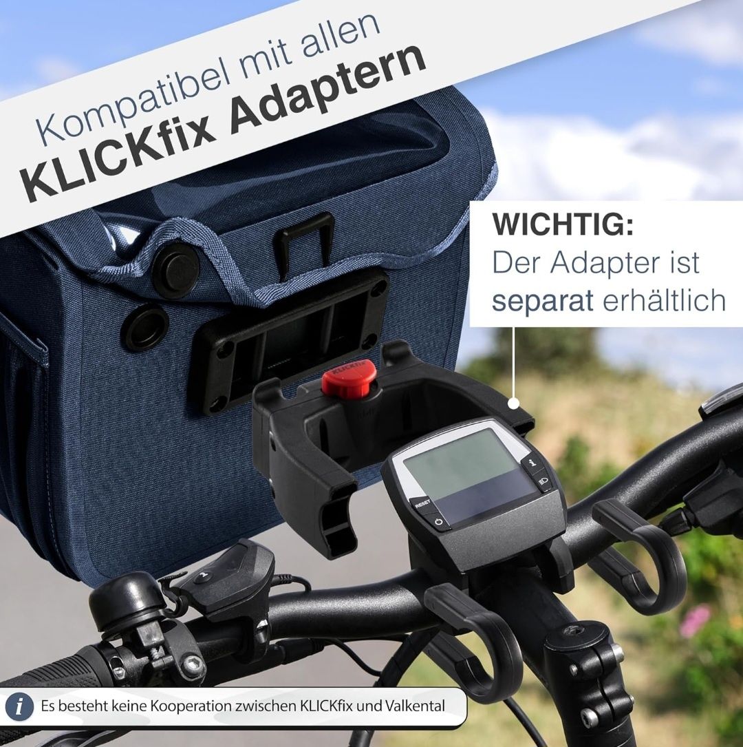 Valkental® - Wodoszczelna torba na kierownicę KLICKfix niebieska